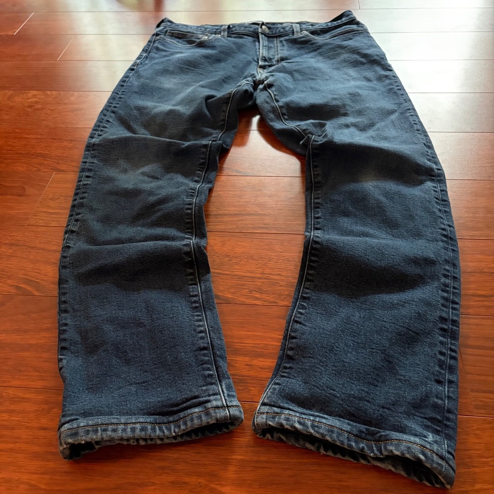 Lands End Square Rigger Flannel Lined Straight Bootcut Fit Jeans Dark Wash Denim